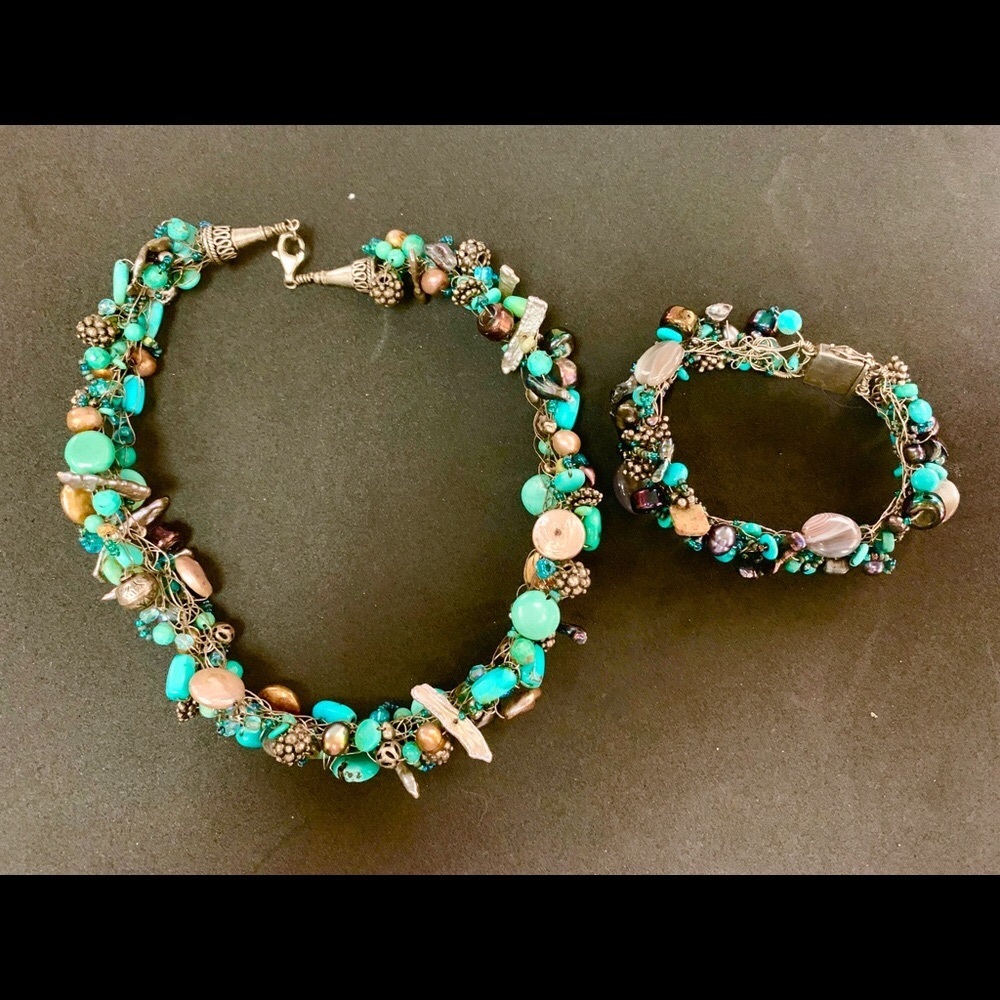 Vintage Turquoise Choker and Bracelet Set